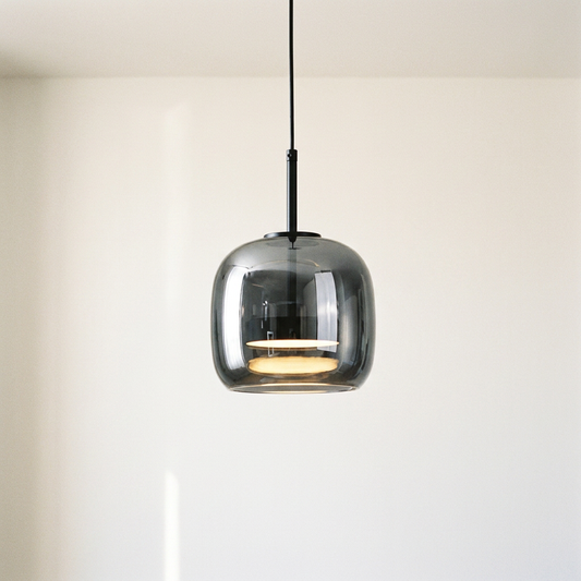 Vetro Italian glass pendant glowing on warm white wall