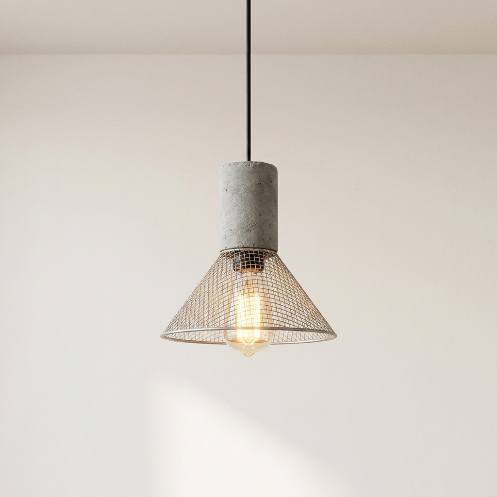 Mason industrial cement pendant with warm Edison glow