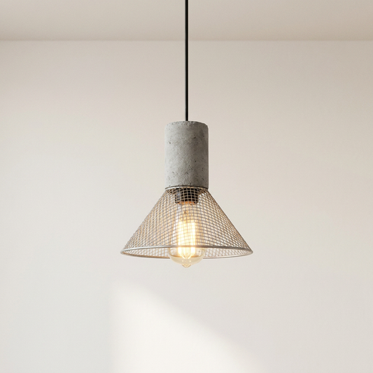 Mason industrial cement pendant with warm Edison glow