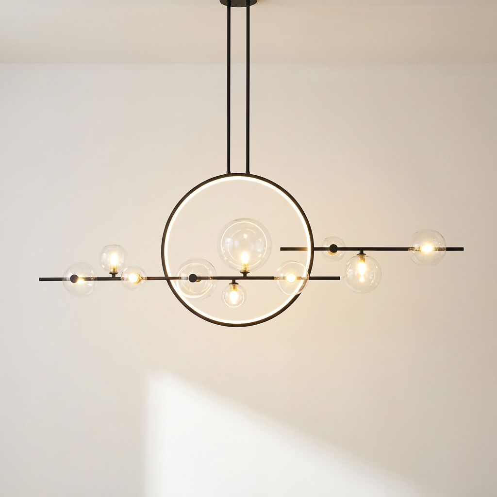 Bolla bubble glass linear chandelier glowing