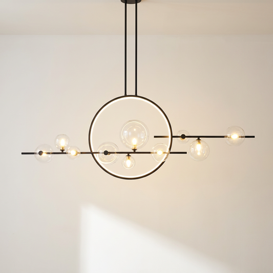 Bolla bubble glass linear chandelier glowing